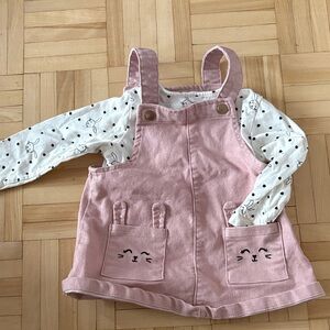 Pink Kids Overalls with bunny Pockets